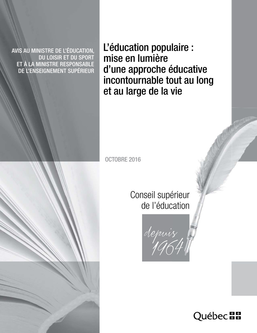 Page couverture de l'avis sur l'éducation populaire